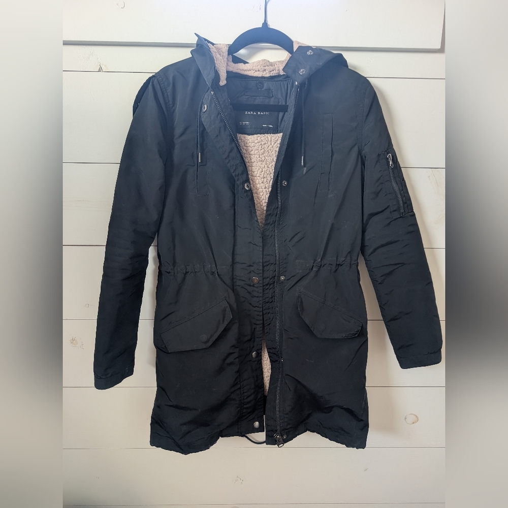 Zara Black Hooded Jacket with Cream Lining